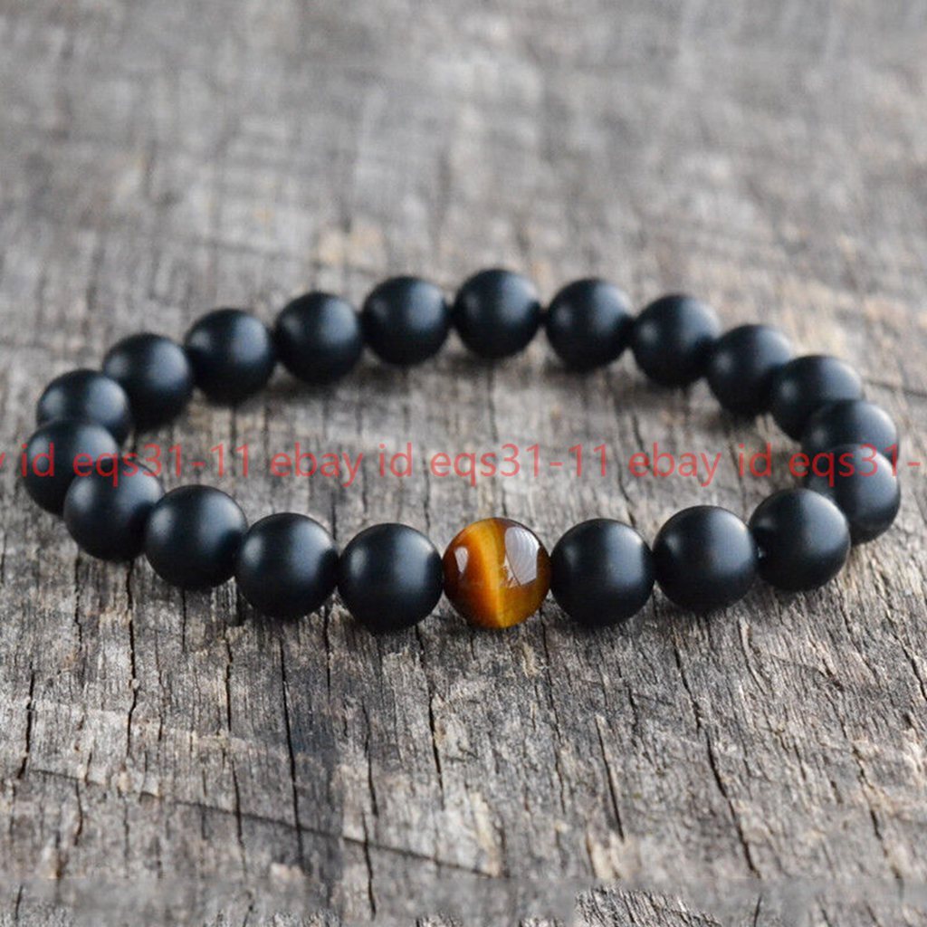 Handmade 6/8/10mm Tiger Eye & Matte Agate Stretch Bracelet Gemstone Jewelry7.5”
