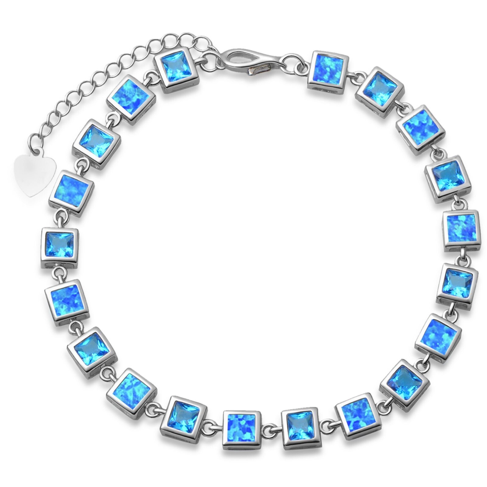 Hawaii Blue Opal Square Bracelet 925 Sterling Sliver Jewelry For Women Girls
