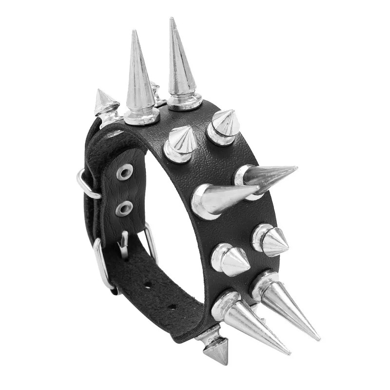 Faux Leather Wrap Bracelet Women Double Row Spiked Black Round Layered Jewelry