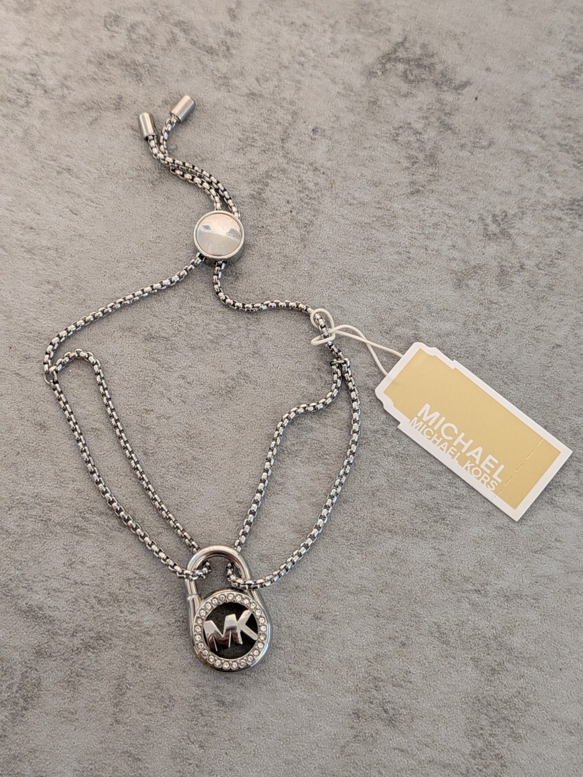 Michael Kors Padlock Silver Chain Adjustable Slider Bracelet NWT