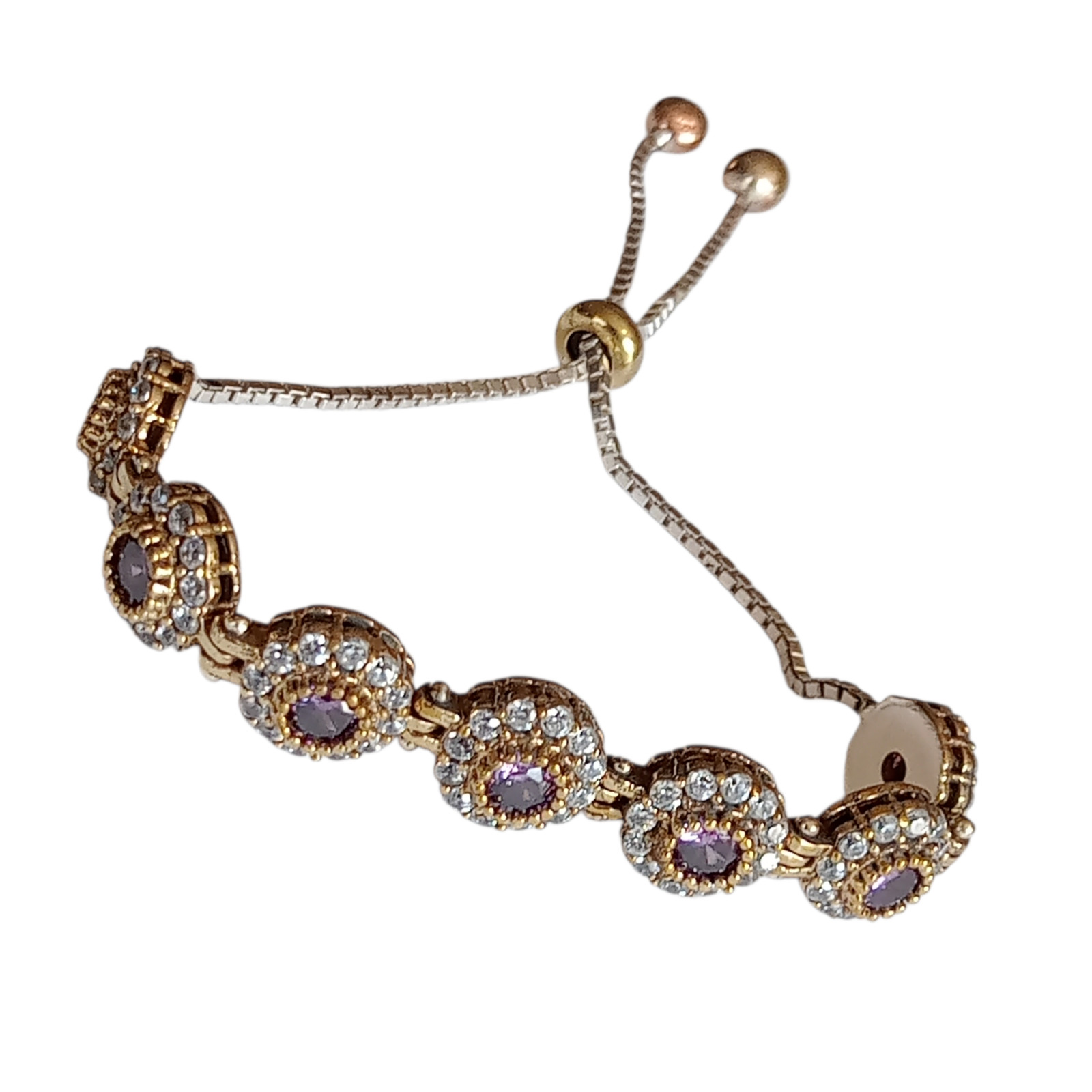 925 Sterling Silver and Bronze Turkish Handmade Amethyst Adjustable Bracelet