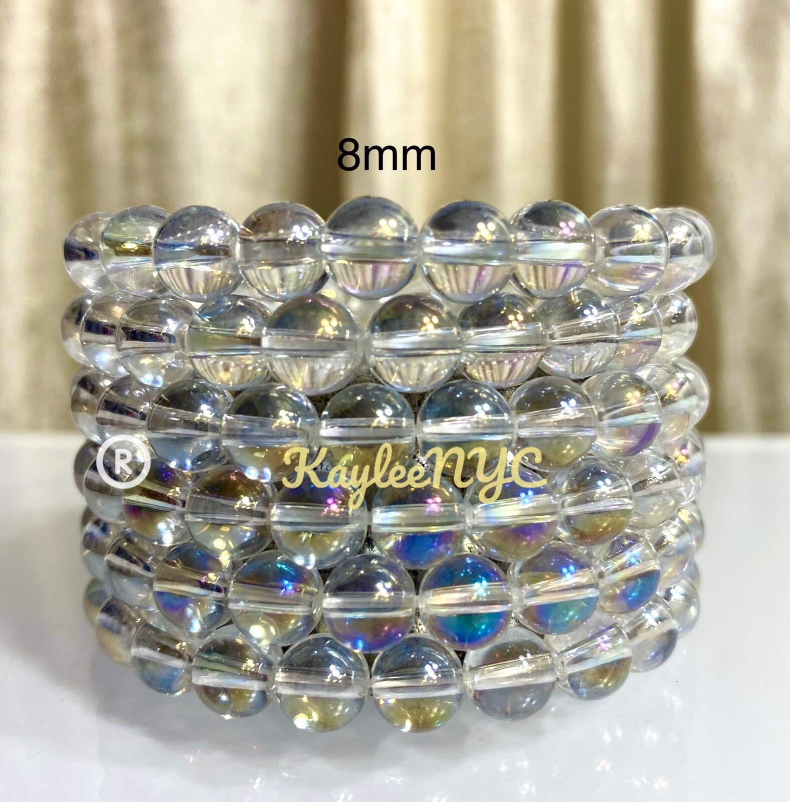 Wholesale 6 Pcs Angel Aura Quartz 8mm 7.5” Crystal Stretch Bracelet