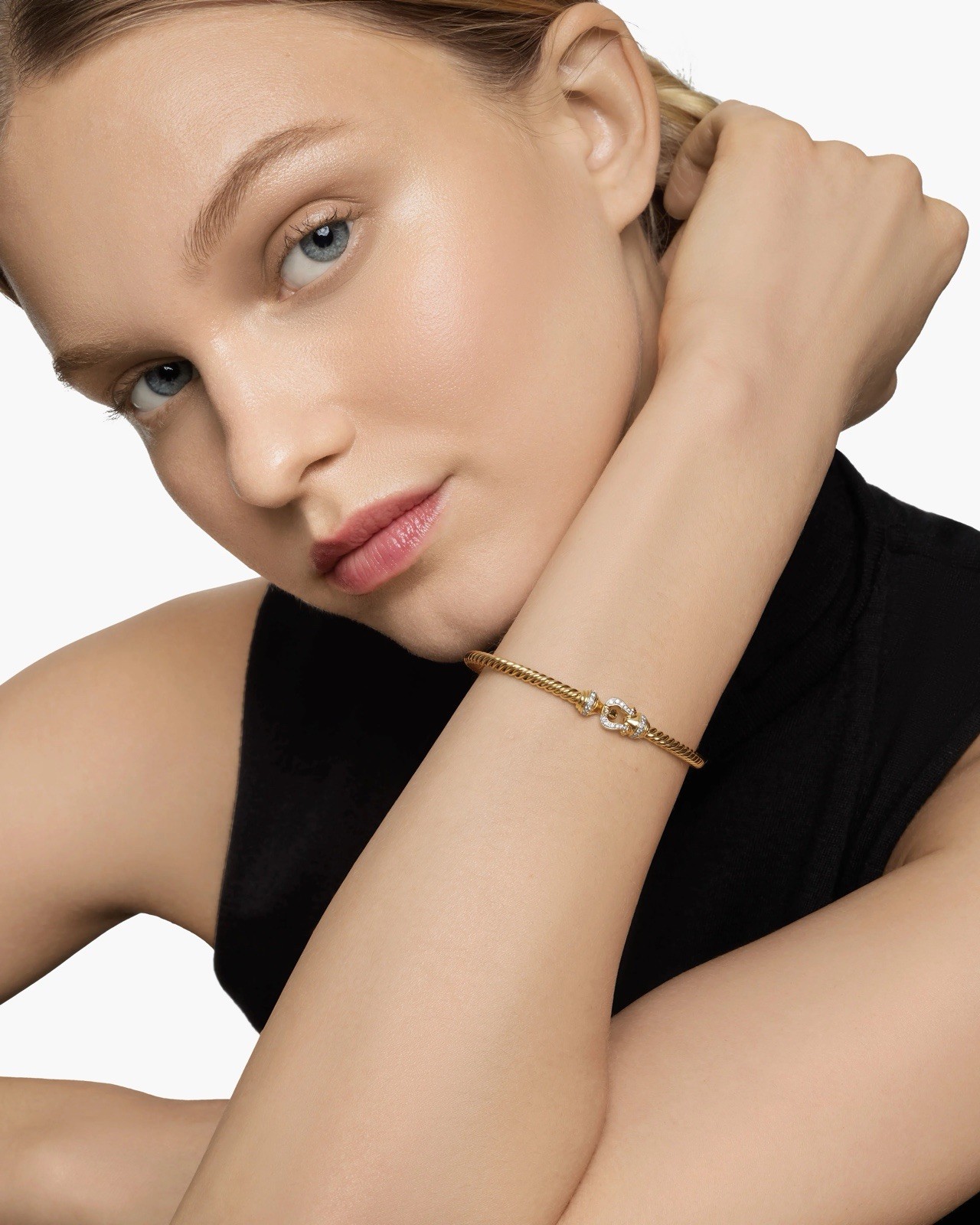 David Yurman Buckle Cablespira 18K Yellow Gold with Pavé Diamonds