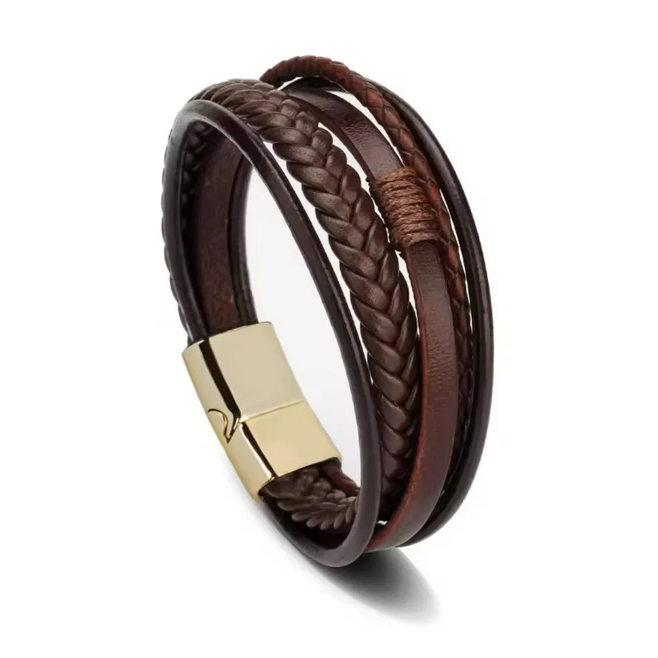 Bracelet 21CM Multilayer Braided Rope Bracelets for Male Trendy Leather