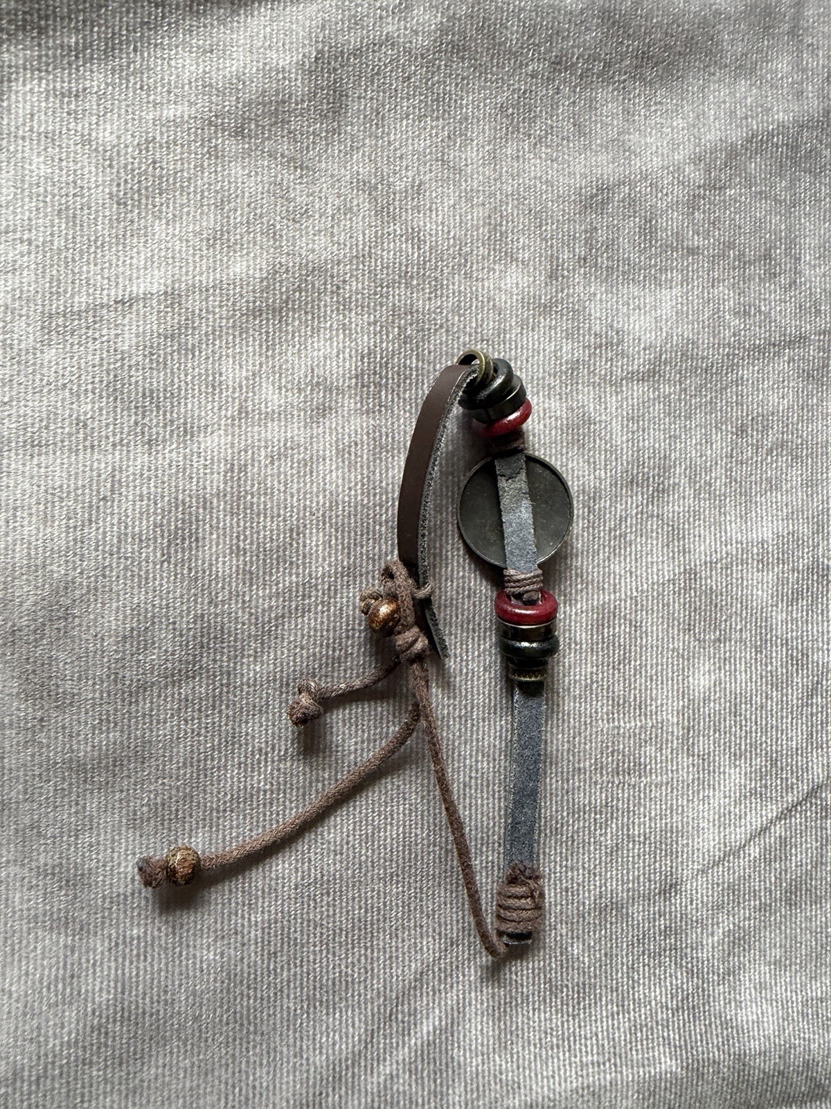 Adjustable Leather Cord Charm Bracelet, Animal Dangle, Tie Closure, Brown