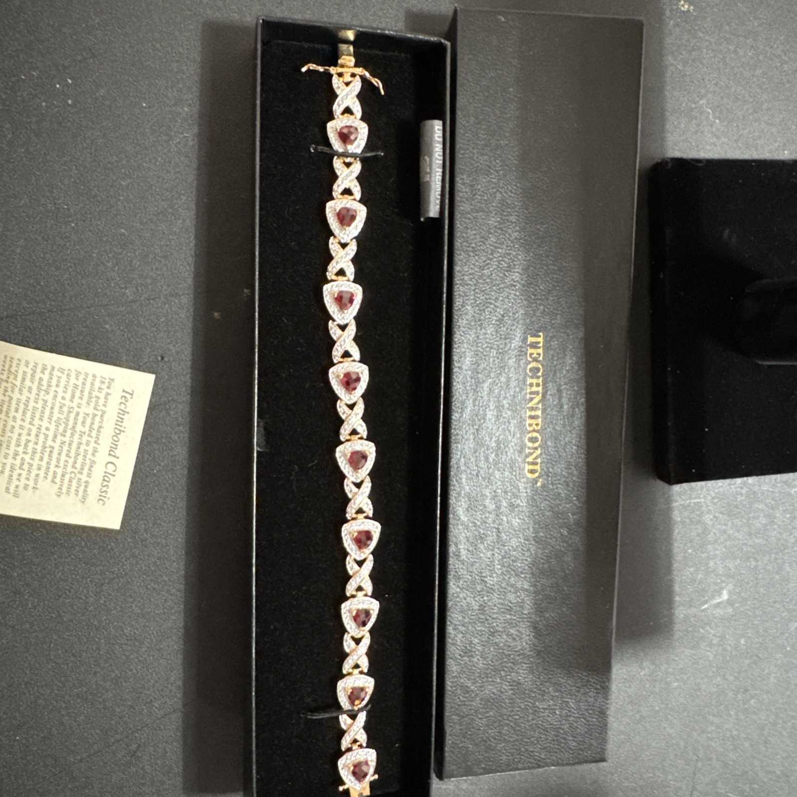 18k Yellow Gold Sterling Silver Lab Created Cubic Zirconia Pave Bracelet 6 3/4”