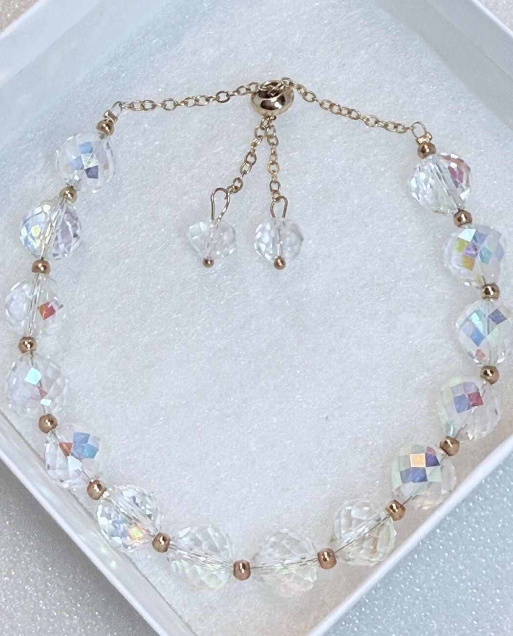 Gold Tone Swarovski Crystal Beaded Adjustable Bracelet
