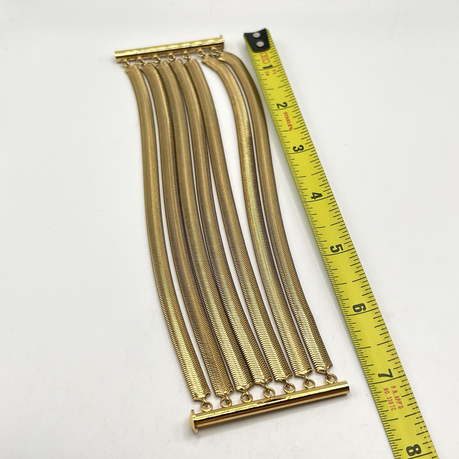Vintage Gold Tone Multi-Strand Snake Chain Bracelet w/ Sliding Tube Clasp 7”