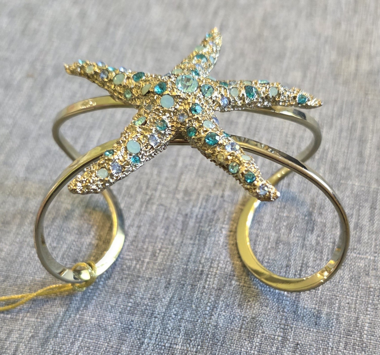 Eye Candy LA Starfish Cuff Bracelet Gold Tone Glass Crystals Coastal Beach NWT