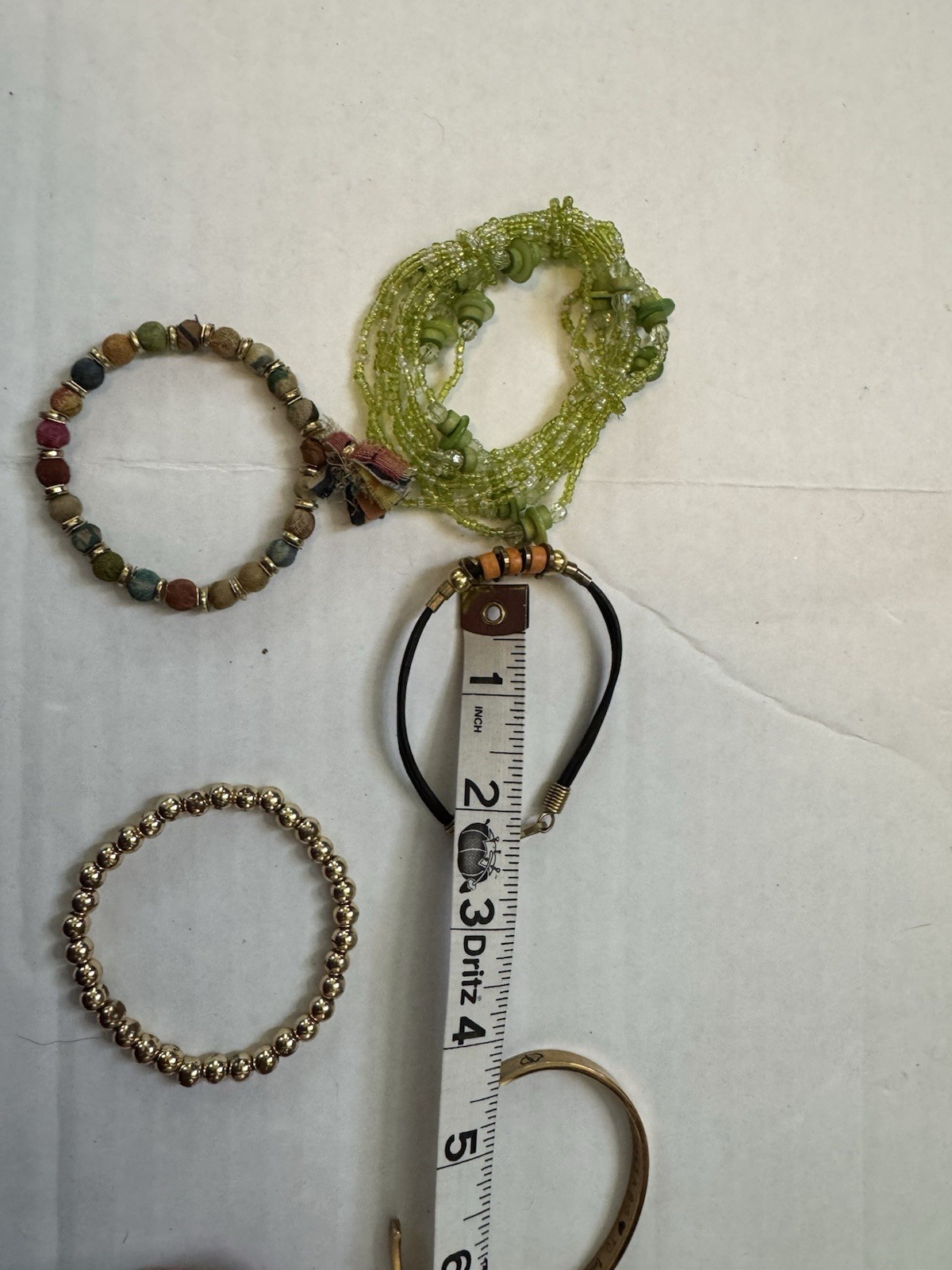 Lot Of 5 Bracelets In Green/gold/tan Inspirational Quote Beaded