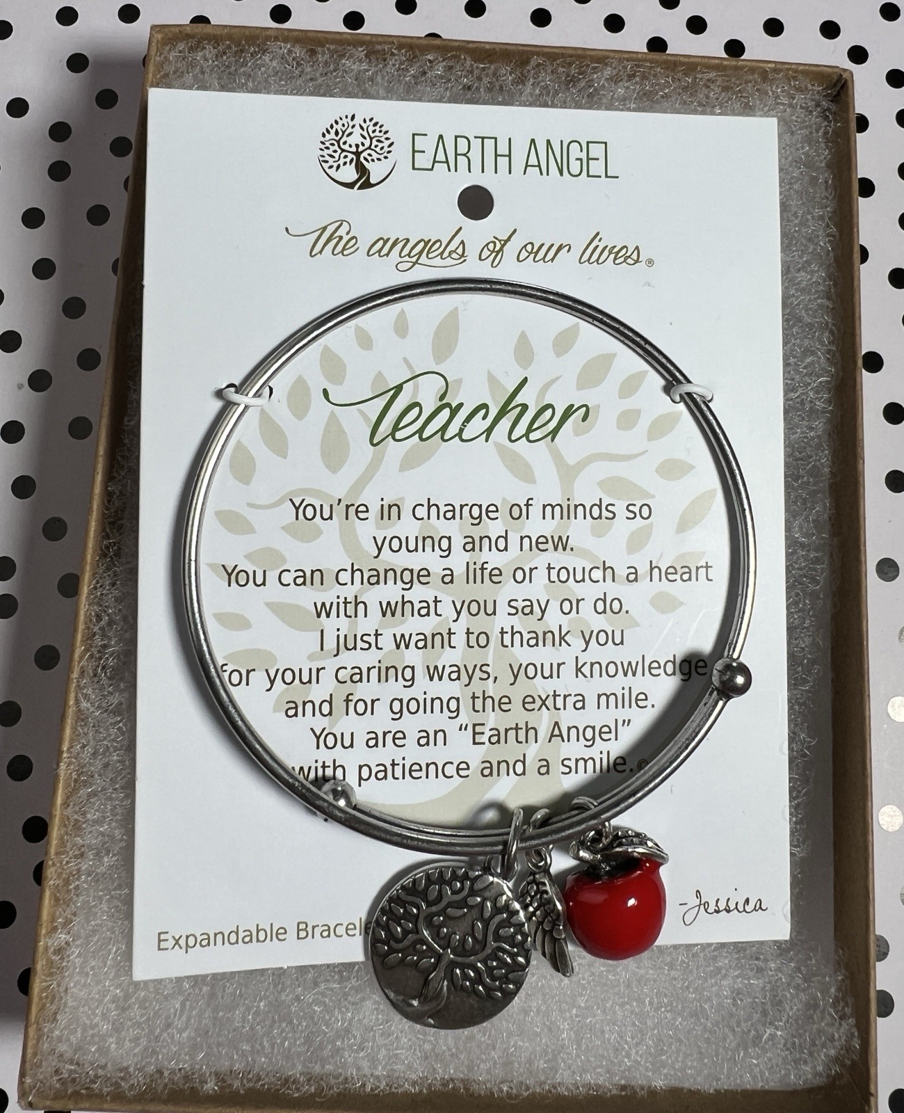 Earth Angel Teacher Charm Bracelet Nickel Free Lead Free Expandable New in Box