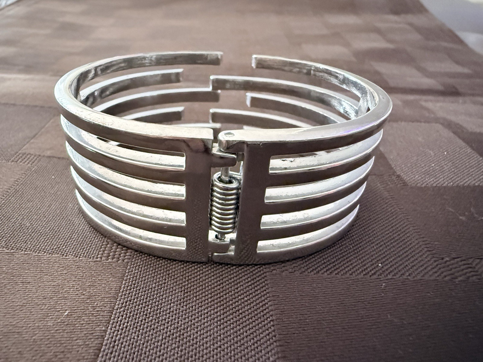 Heavy Multi-Strand Silver Cuff Bracelet – Chunky Hinged Geometric, 62gm