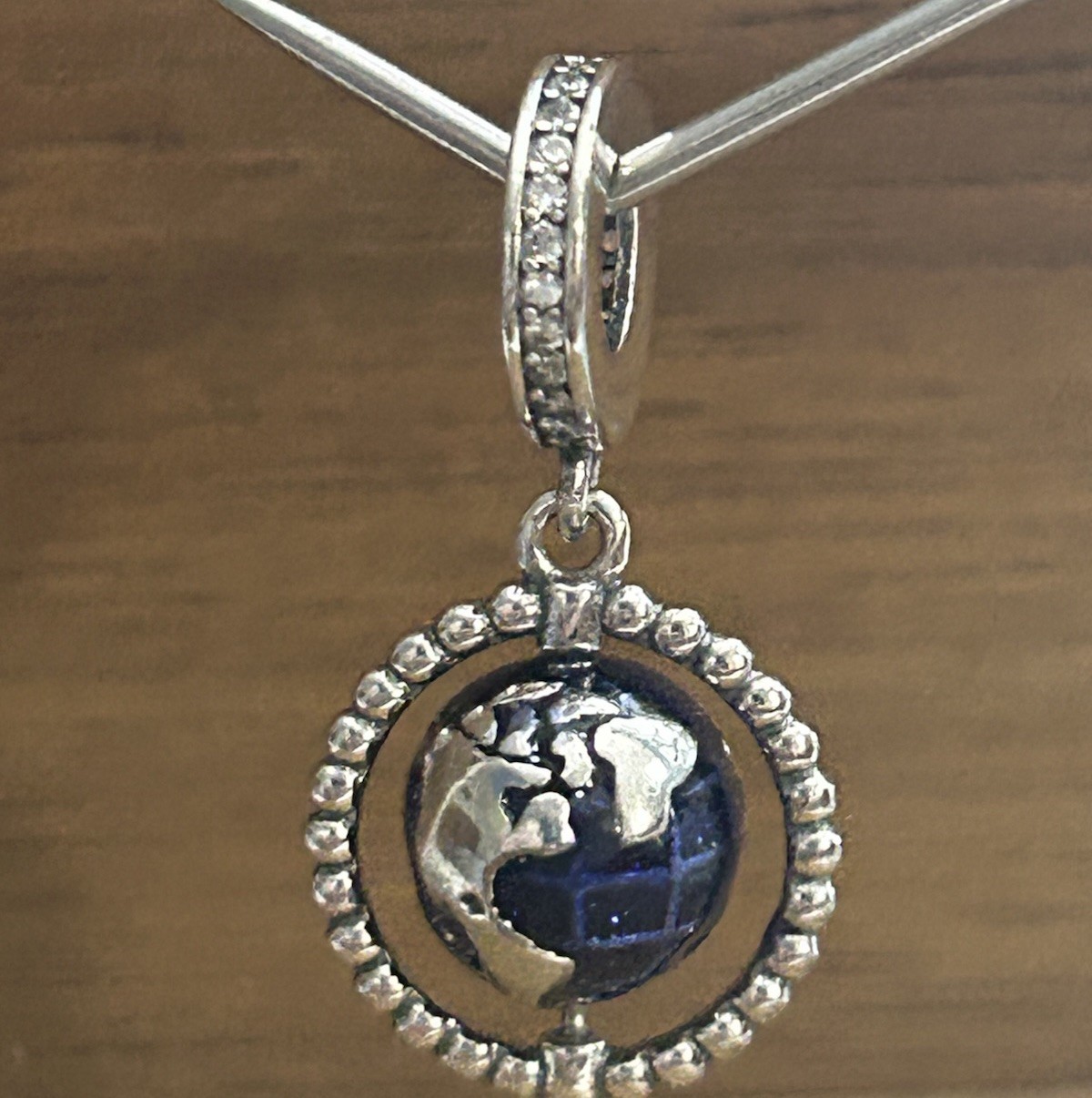 S925 Sterling silver charms Blue Globe Dangle Charm Bead Planet Earth
