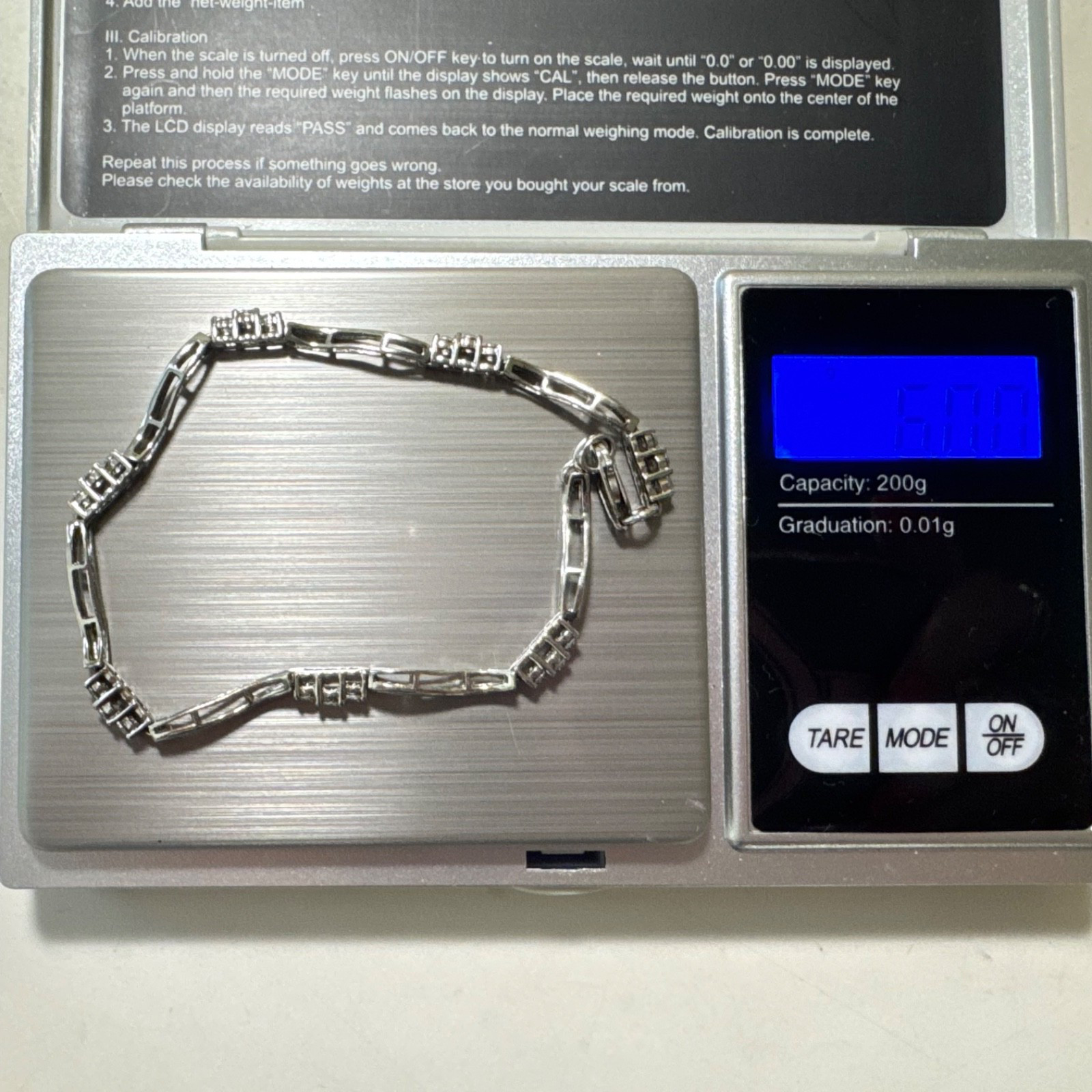 Vintage 925 Sterling Silver Wave Link Bracelet 3-Stone Cluster Clear CZ Accents