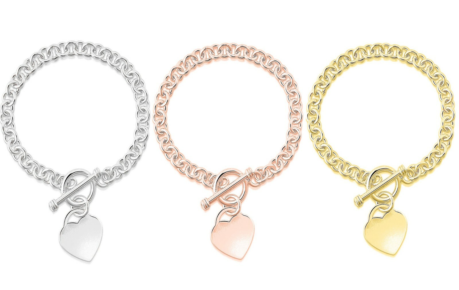 Heart Charm Toggle Bracelet In Sterling Silver ,18K Gold or 18K Rose Gold – 7.5″