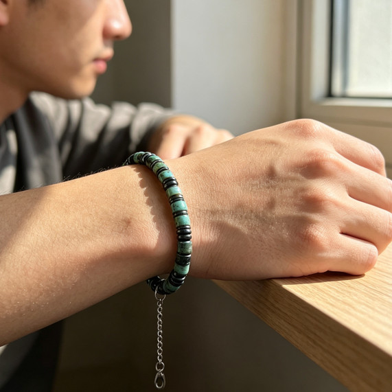 Healing Natural Turquoise Hematite Bracelet Grounding Protection Men Wristband