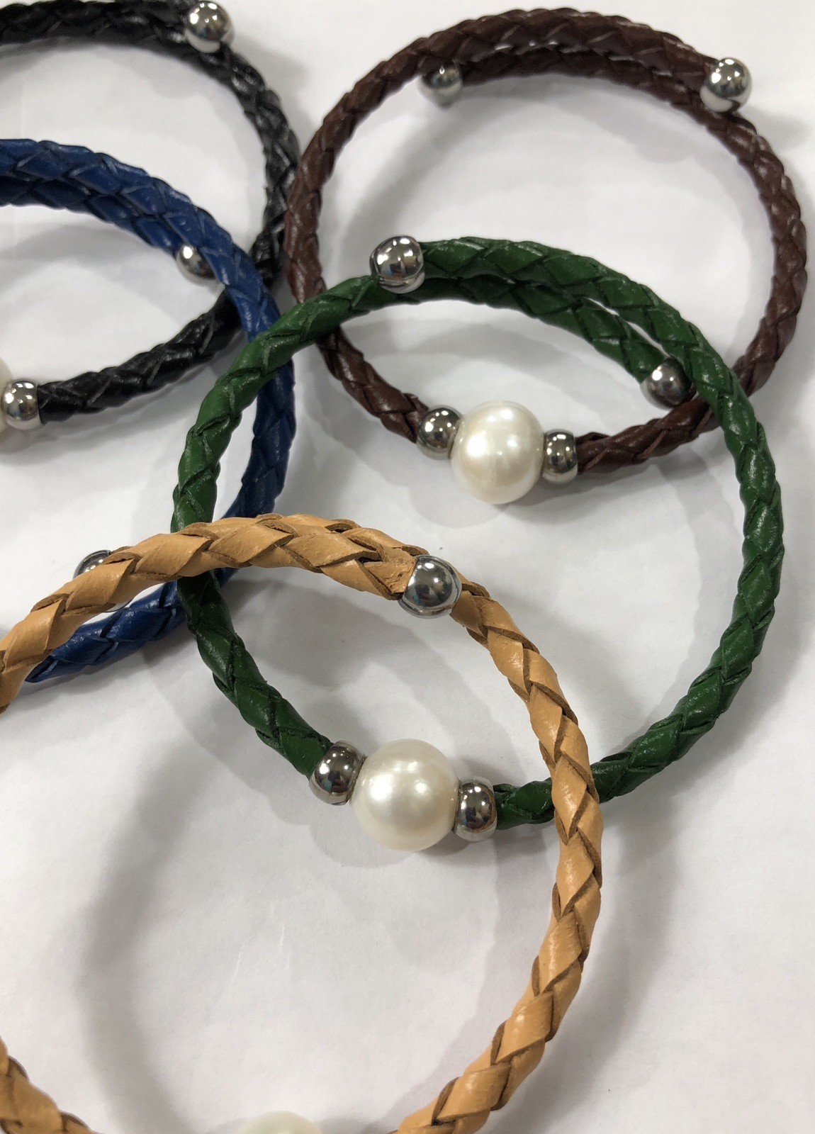 Braided Bracelet Faux Leather Wrap Multicolor Pearl Adjustable – Lot of 8