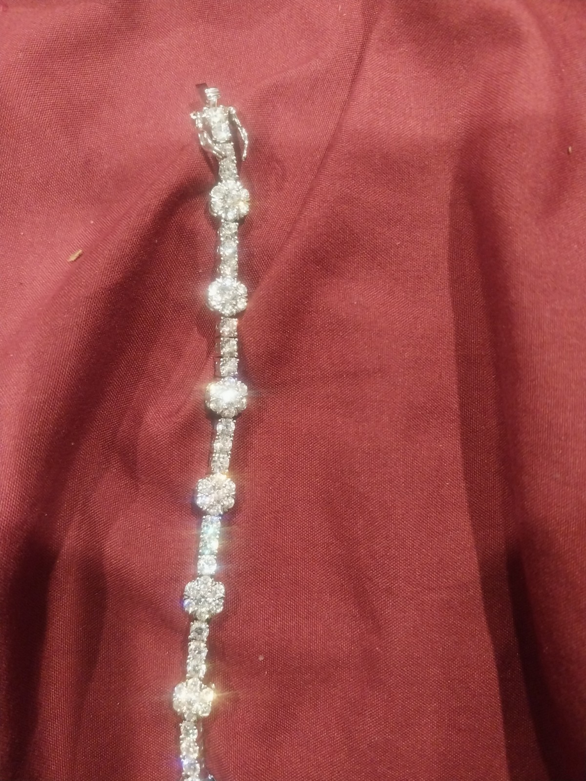 Silver Tennis Bracelet Round White/Colorless Crystal Prong Link Chain