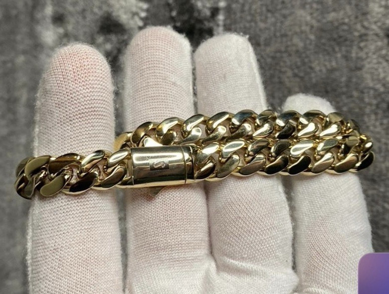 14k Yellow Gold Cuban Link Bracelet, Box Clasp Closure, Gold Color