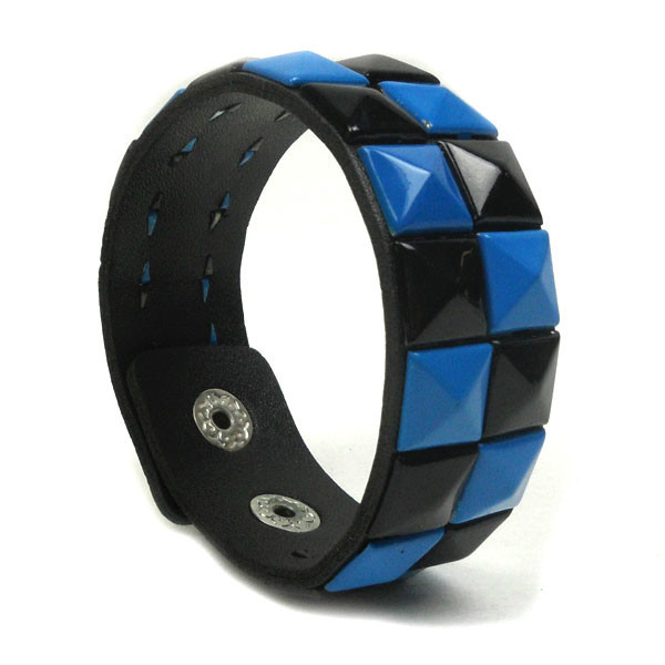 Synthetic Leather Studded Bangle Bracelet Adjustable Button