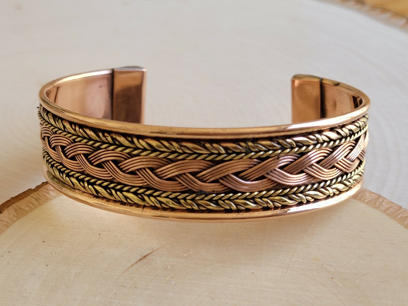 Solid Copper 2 Tone Wide Bangle Cuff – Copper Braided Cuffed Bracelet