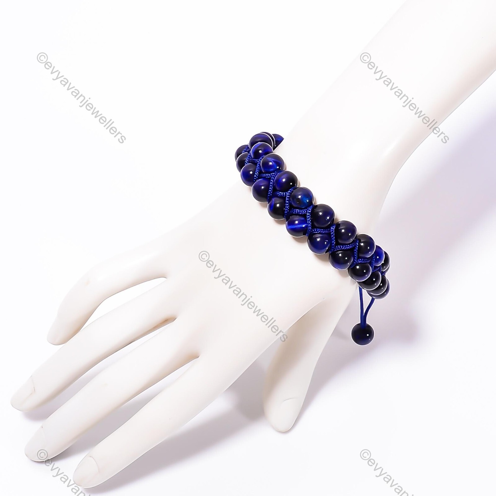 Dark Blue Star Tiger Eye 925 Silver Beaded Adjustable Bracelet For Girls