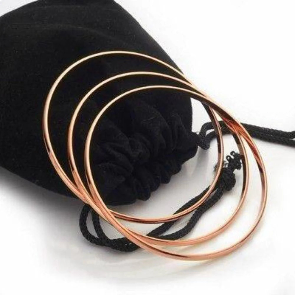 18ct Heavy Rose Gold Plated Plain 3mm Triple Bangle Set – USA Made
