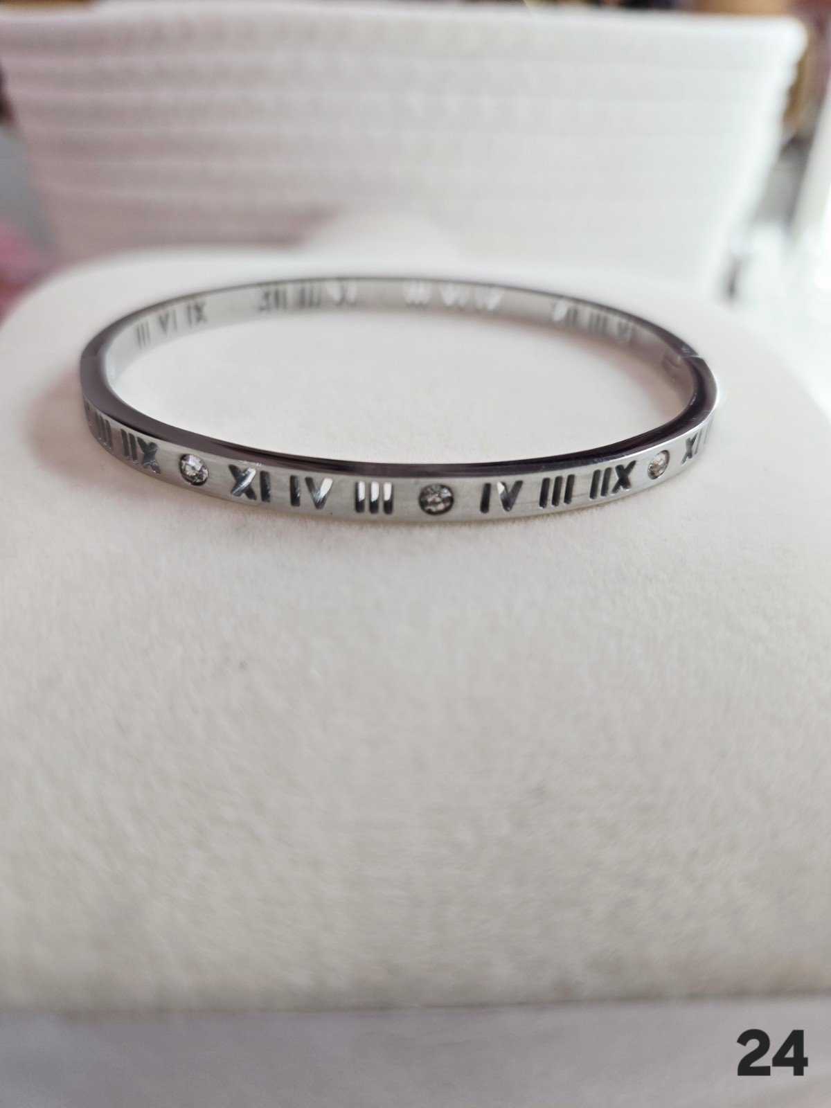 Stainless Steel Silver Tone Roman Numerals Bangle Bracelet