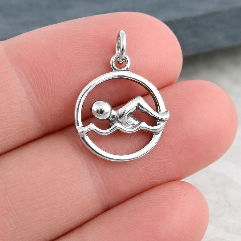 925 Sterling Silver Swimmer Charm – Swimming Pendant – Swim Team Gift Jewelry