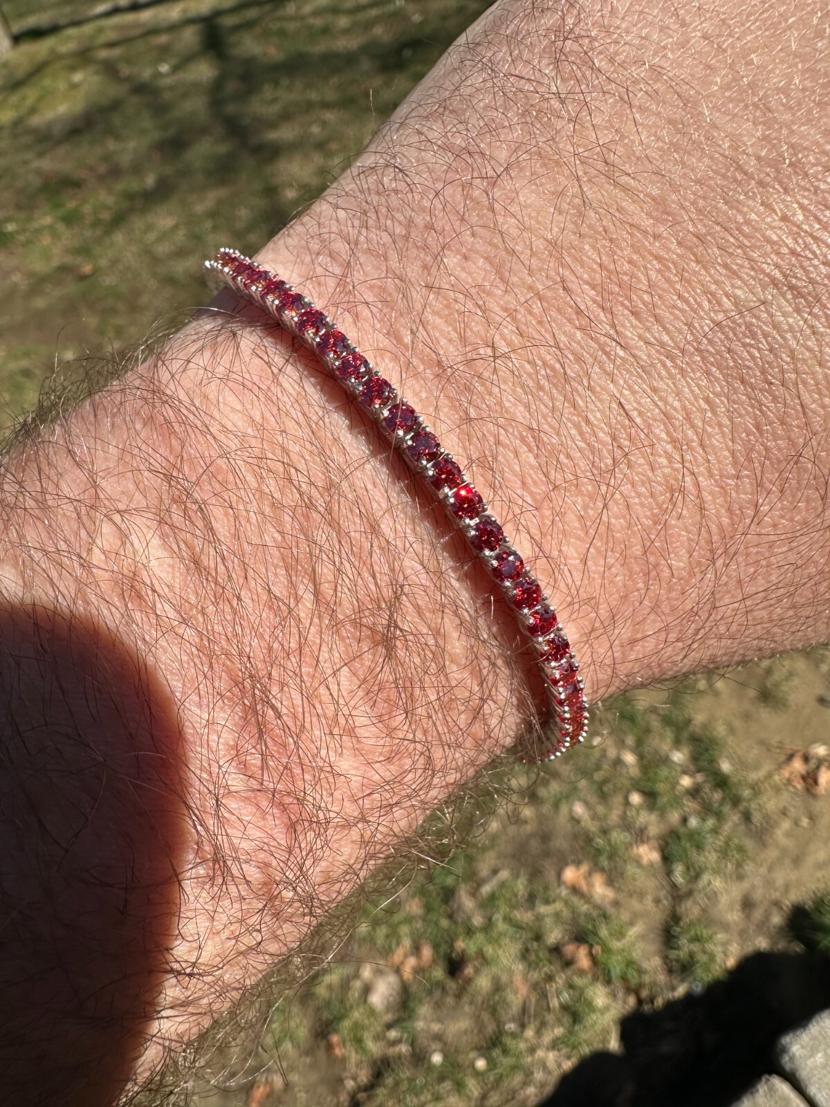Real Iced Ruby Red MOISSANITE 3mm Tennis Bracelet 925 Silver Passes Tester
