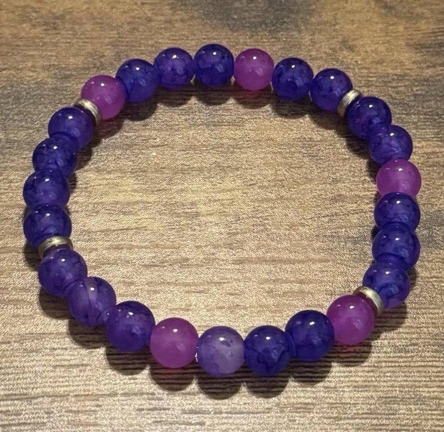 Purple Glass Beaded Stretch Bracelet, Round Beads, No Clasp