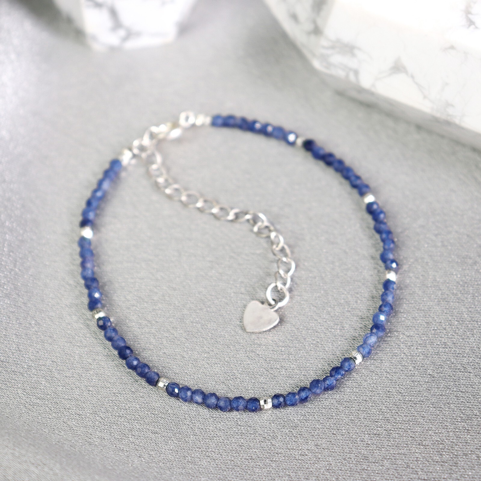 Minimalist Women Bracelet Sapphire 2mm Bead Healing Crystal Elegant Jewelry Gift