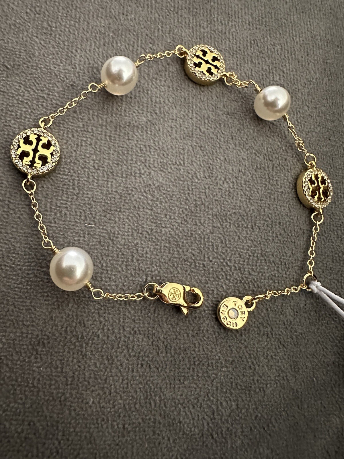 Tory Burch Gold Tone Faux Pearl Bracelet 7.5 Inch