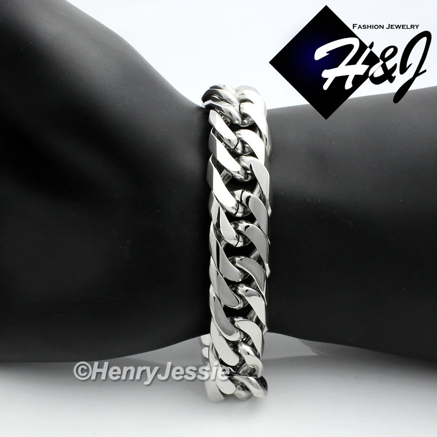 8.5″MEN’s Stainless Steel HEAVY WIDE 16mm Silver Cuban Curb Chain Bracelet