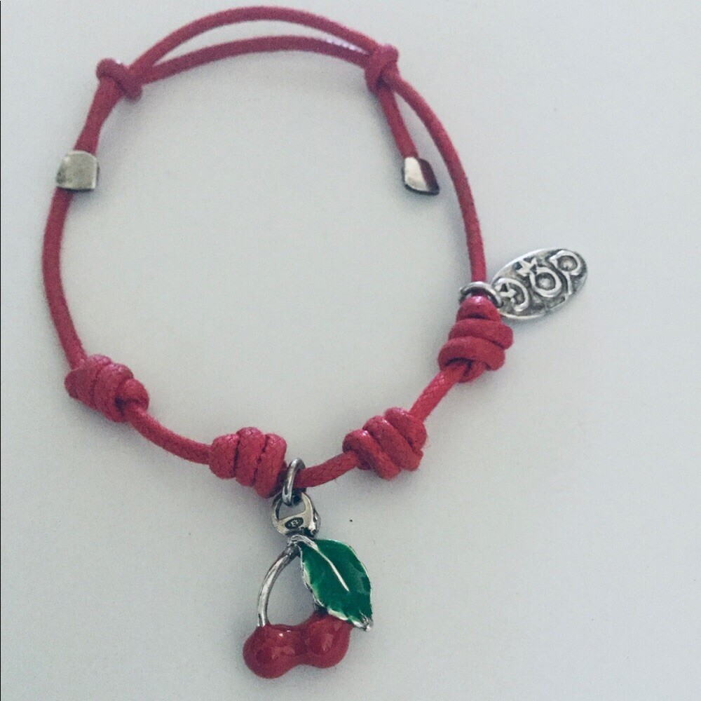 GIOIELLI STERLING SILVER ENAMEL DOP ITALY CHERRY RED CORD BRACELET