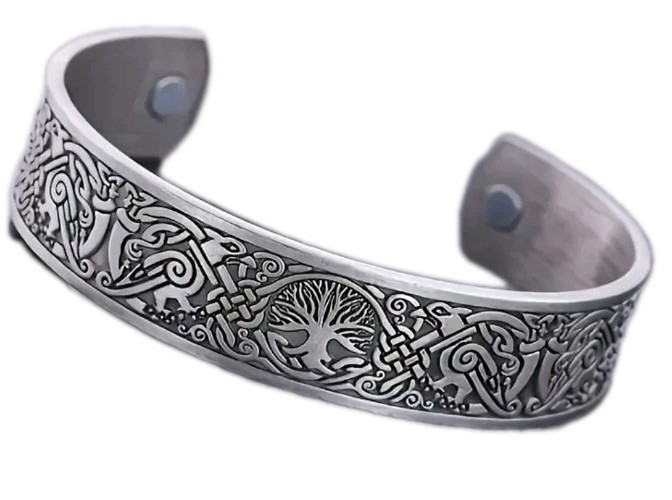 Viking Cuff ~ TREE OF LIFE ~ Zinc Alloy Magnetic ANTIQUE SILVER Bangle Bracelet