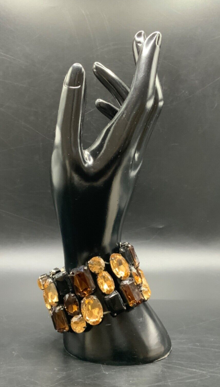 Brown Orange Bracelet Fall Harvest Acrylic Wide Bling Metal Stretch Bracelet