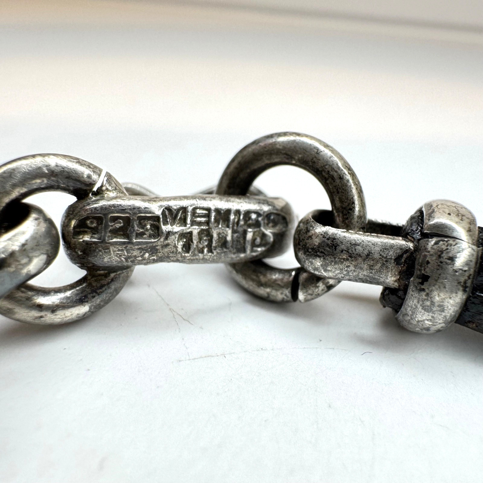 Vintage Taxco Mexico 925 Sterling Silver & Black Leather Inlay Bracelet TA-112