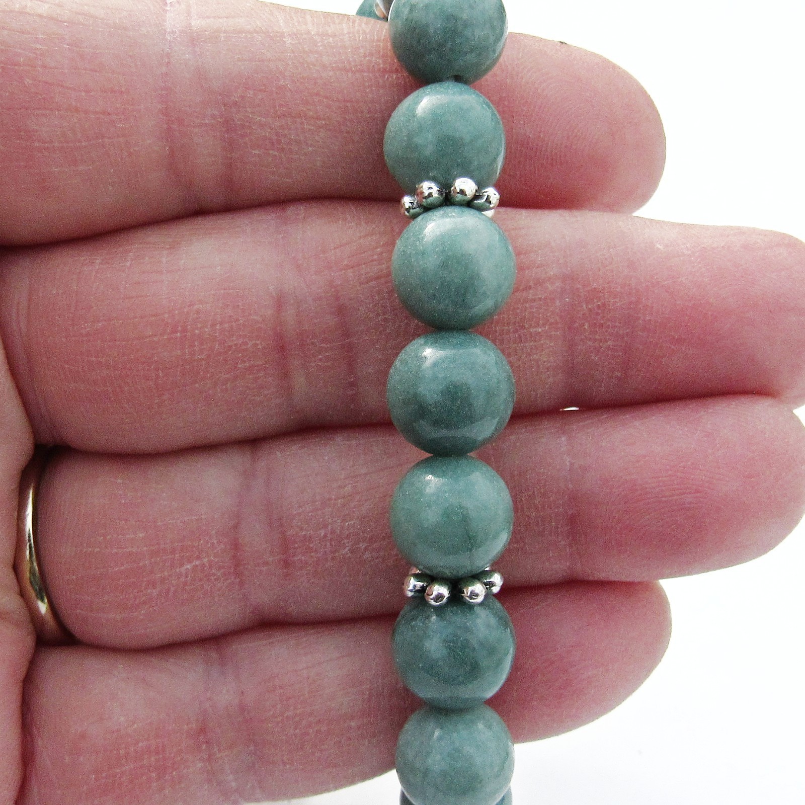 6.5 Inch Green Aventurine Stretch Bracelet, Round Beads, Dog Paw Bead