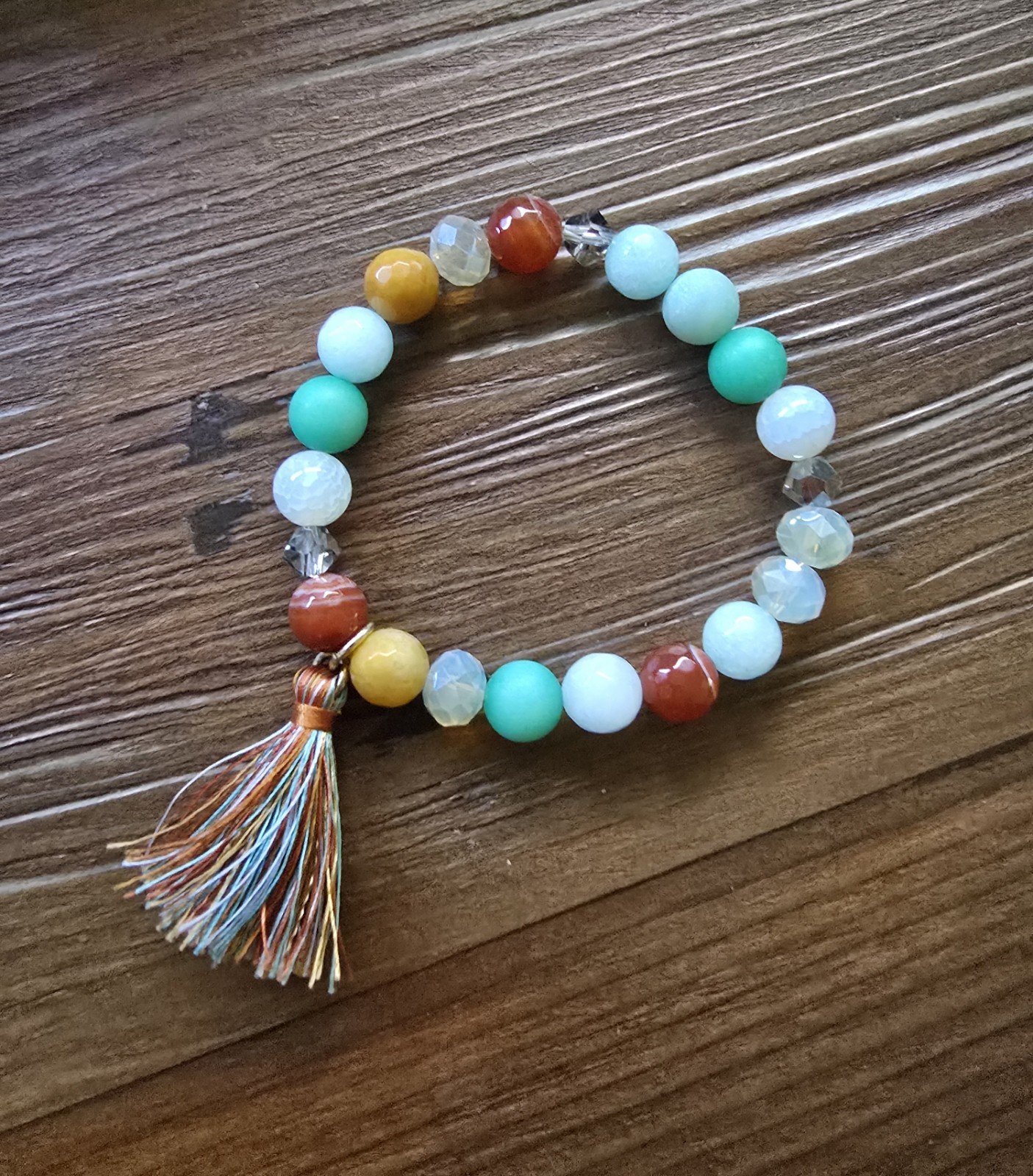 NWOT CHICO’S STRETCH SEMI-PRECIOUS STONES BEADED BRACELET TASSEL MULTI $35.00