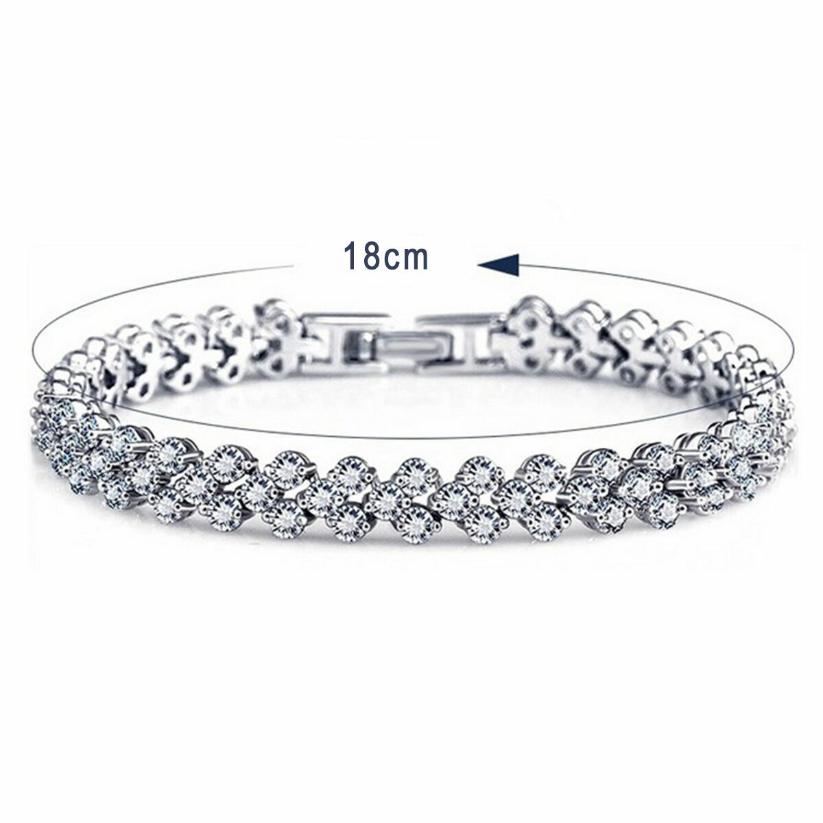 Women Fashion Roman Chain Clear Zircon Crystal Bangle Rhinestone Bracelet Gift