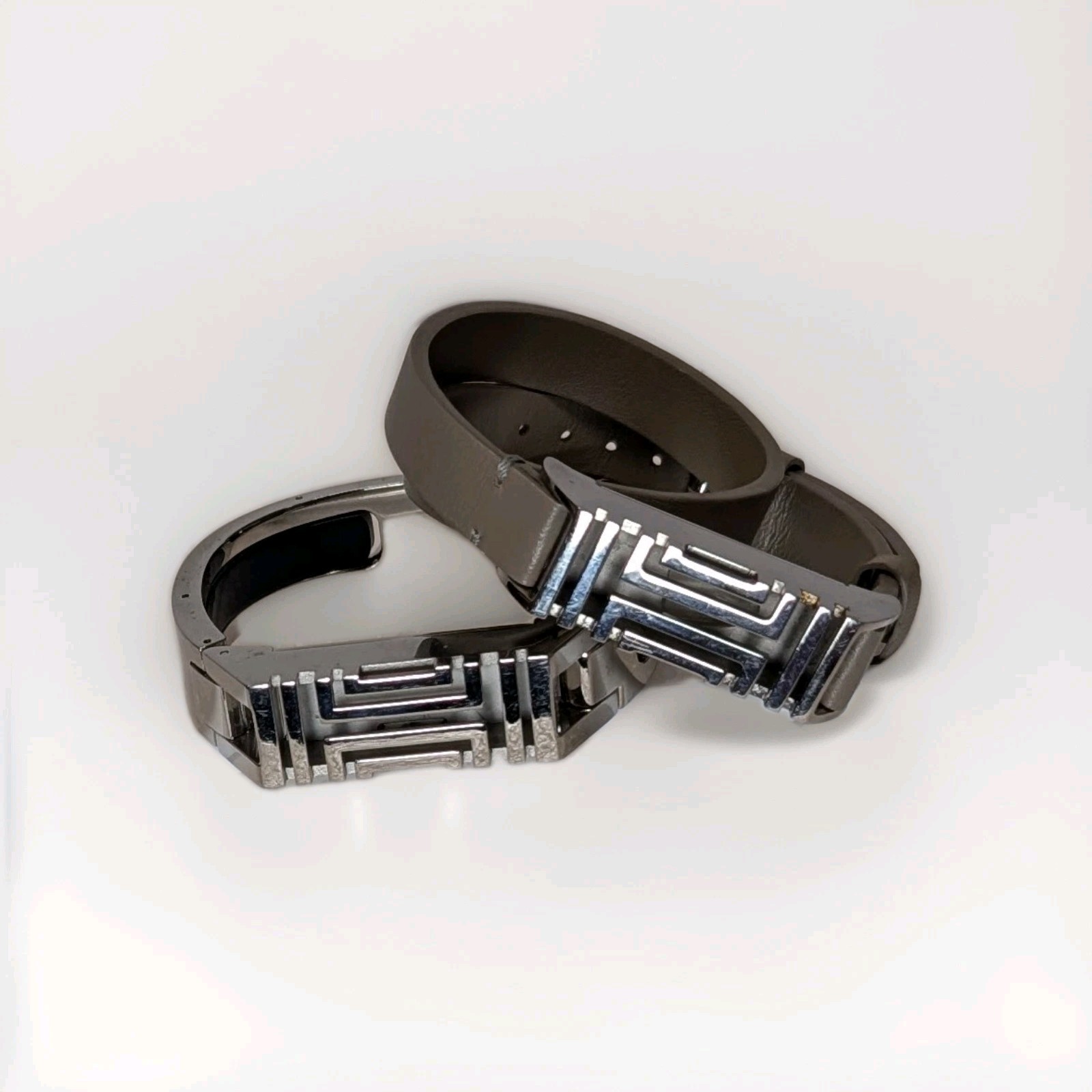 Tory Burch Fitbit Bracelet Set – 1 Enamel Cuff & 1 Beige Leather Double Wrap