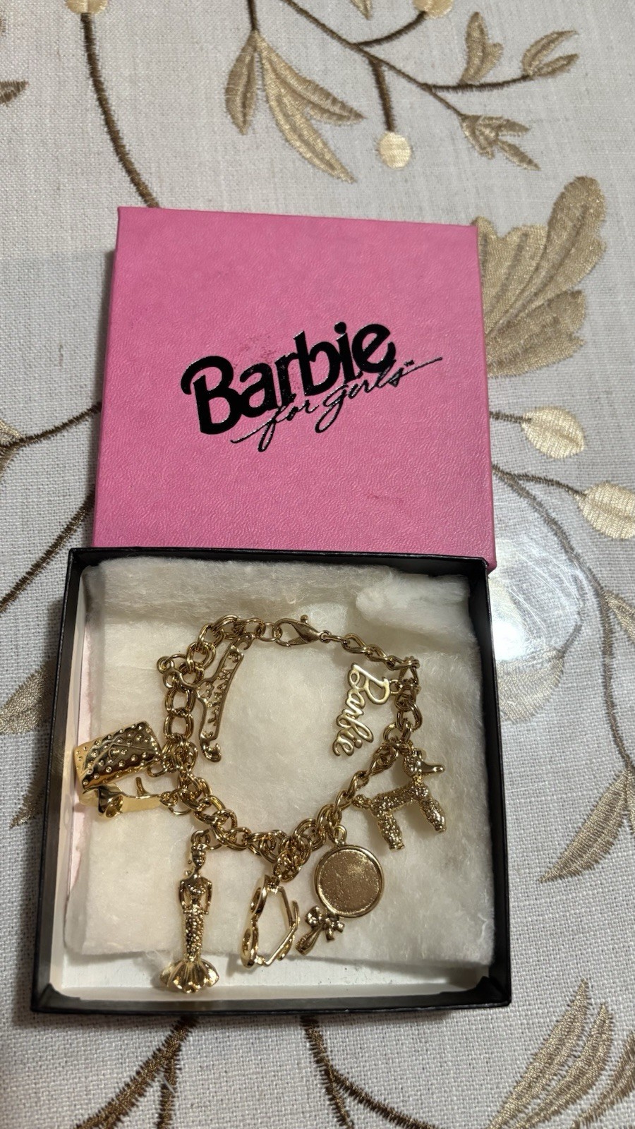 Barbie Limited Edition 1959 Gold Tone Oval Link Charm Bracelet, Lobster Closure