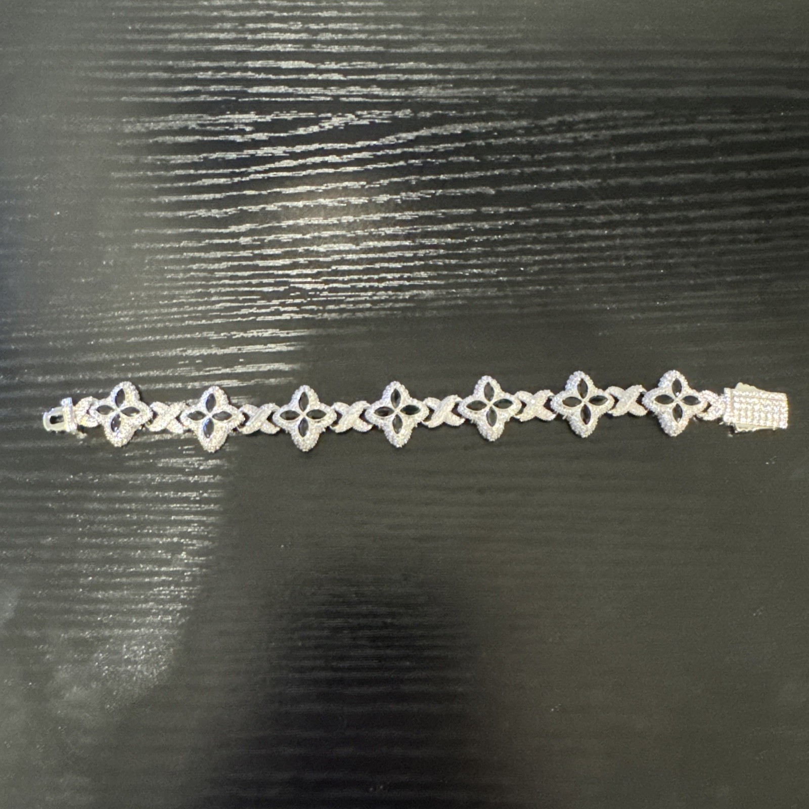 Iced Out Baguette CZ Floral Infinity Bracelet 7-8” Spring Clasp Hip Hop Jewelry