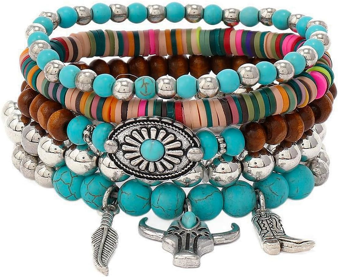 Western Bracelets for Women Cowgirl Turquoise Beaded Bracelets Stackable Bracele