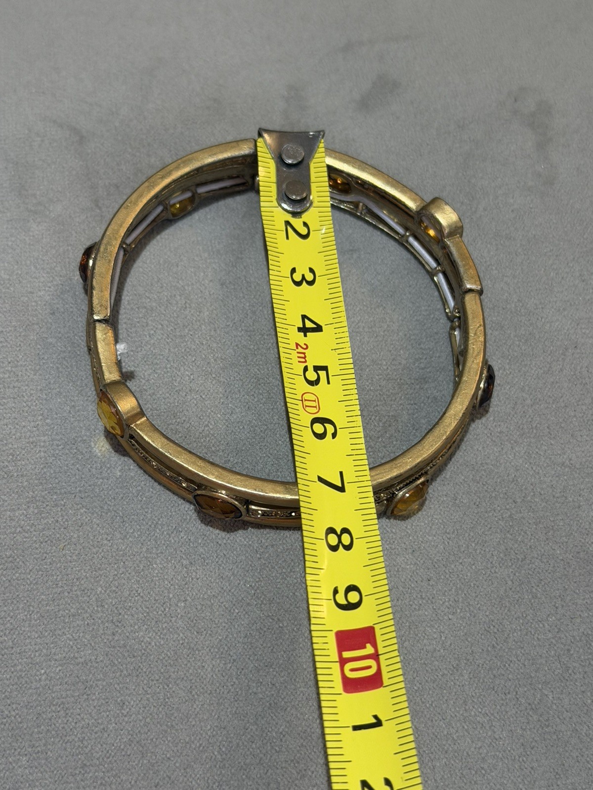 Vintage MONET Signed Gold Tone Stretch Bangle Bracelet Amber Citrine Cabochons