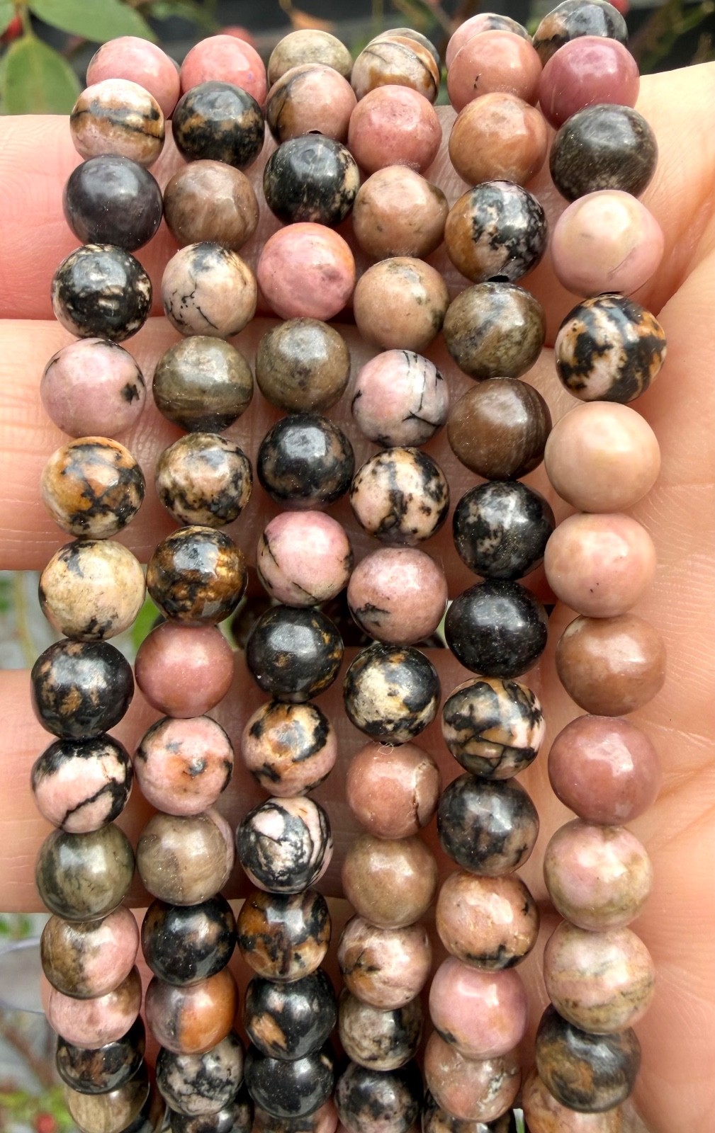 Wholesale Lot 6 Pcs Natural Rhodonite 6mm 7.5” Crystal Healing Stretch Bracelet