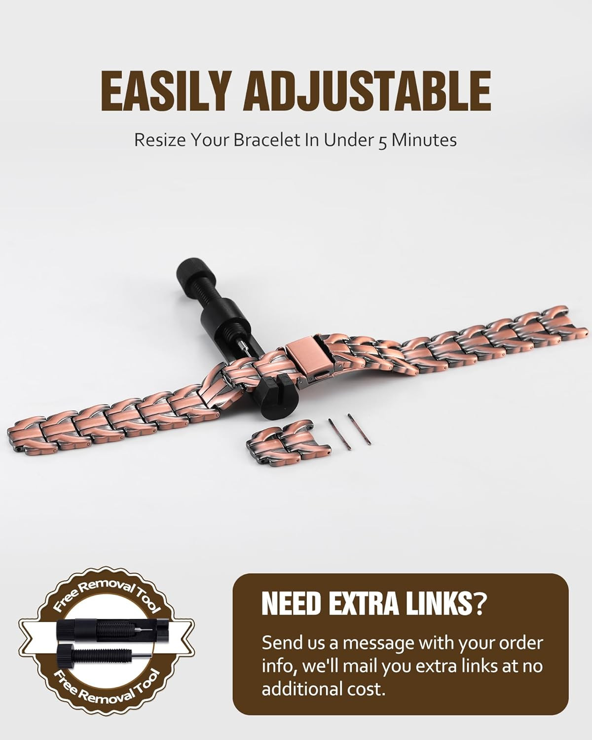 Pure Copper Bracelet for Men, 2X Strength Magnetic Bracelets for Men with Fold-O