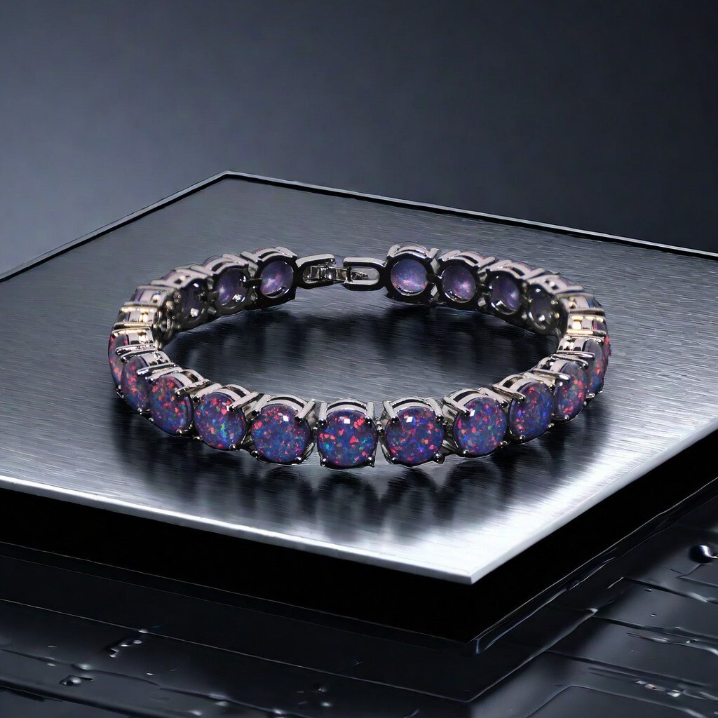 Hawaii Black 8mm Opal Round Bracelet 925 Sterling Sliver Jewelry For Women Girls
