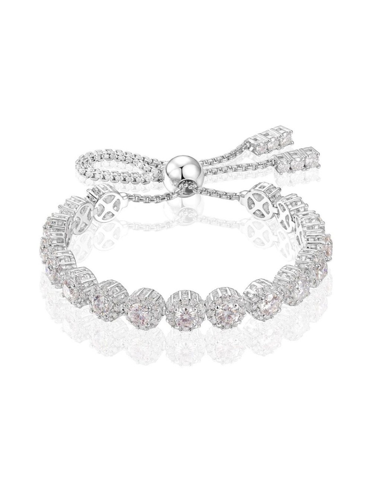 TUHE Adjustable Moissanite HaloSilver Tennis Bracelet 18K White Gold Plated
